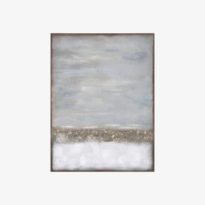 Westwing Hand-Painted Canvas Print Abstract Horizon with Wooden Frame