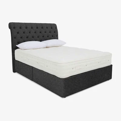 Furniture Village Hypnos - Luxury Firm 3 Divan Set with 2 Drawers - Super King - Tweed Charcoal