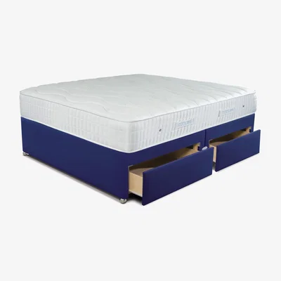 Furniture123 Sleepeezee Super King 4 Drawer Divan Bed in Plush Navy with Cooler Pinnacle 1000 Mattress