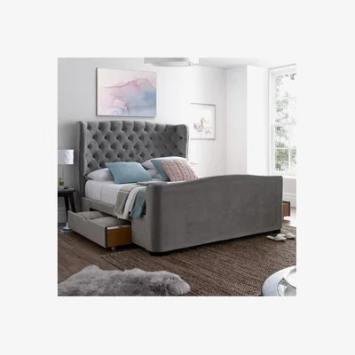 Furniture123 Downton Super King Velvet 2 Drawer Storage Bed 180cm - Slate