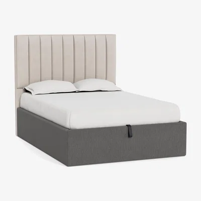 Heal's Heal's Storage Divan Super King Smart Linen Mix Grey Natural Feet - Heal's UK Bedroom Furniture