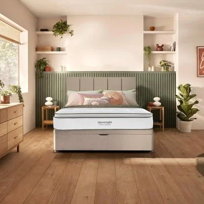 Downtown Downtown Silentnight Meadow Mattress and Divan Set - Super King - 180cm - Half Ottoman 2 Drawers - Standard Fabric, Flax