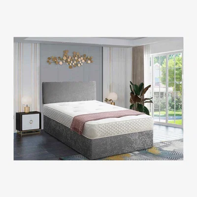 The Range Loria Divan Bed with Headboard Mattress-Chenille Fabric, 2 Drawers Left Side - Grey / Silver / Super King / Superking