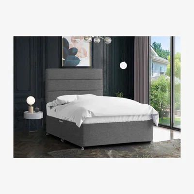 The Range Harmony Divan Bed Set with Tall Headboard Mattress-Chenille Fabric,Non Storage - Grey / Silver / Super King / Superking