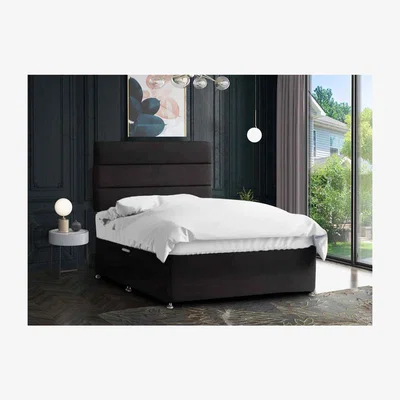 The Range Harmony Divan Bed Set with Tall Headboard Mattress - Plush Fabric, Non Storage - Black / Superking / Super King