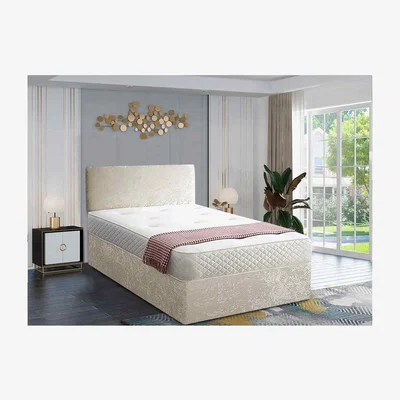 The Range Loria Divan Bed with Headboard Mattress-Chenille Fabric, 2 Drawers Left Side - Yellow / Cream / Super King / Superking