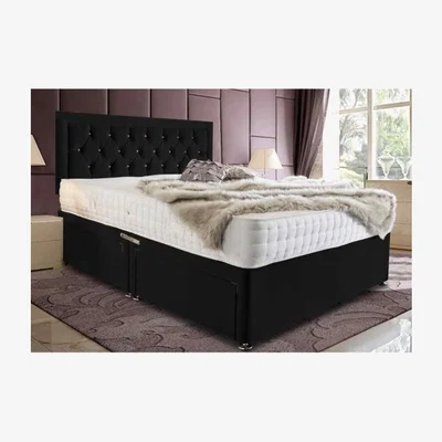 The Range Leonardo Divan Upholstered Plush Velvet Bed Frame - Black / Superking
