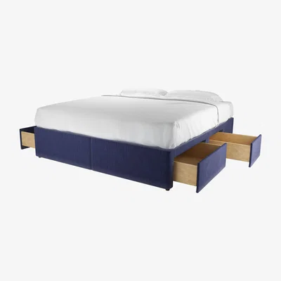 Sofa.com Super King Divan Base in Prussian Blue Cotton Matt Velvet - sofa.com
