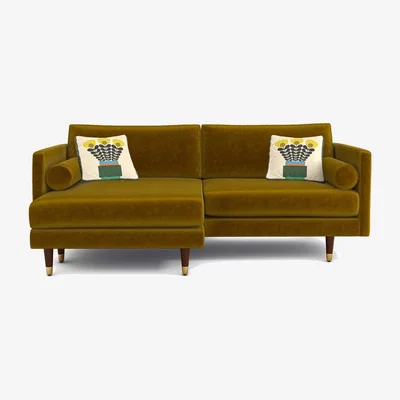 Barker and Stonehouse Orla Kiely Mimosa Large Chaise Corner Sofa Left, Yellow Fabric | Barker & Stonehouse