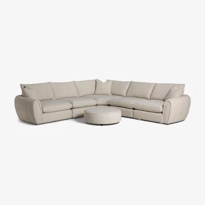 Barker and Stonehouse Damaris Corner Sofa With Stool, Neutral Fabric | Barker & Stonehouse