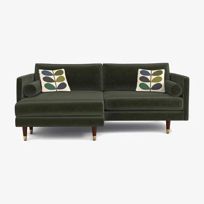 Barker and Stonehouse Orla Kiely Mimosa Large Chaise Corner Sofa Left, Green Fabric | Barker & Stonehouse