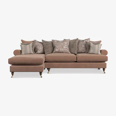 Barker and Stonehouse English Heritage Finch Large LHF Chaise Corner Sofa Pillow Back, Pink Fabric | Barker & Stonehouse