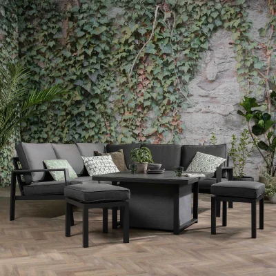 Barker and Stonehouse Fierza Corner Sofa Set with Rising Dining Table, Aluminium, Grey | Barker & Stonehouse