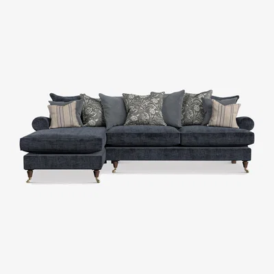 Barker and Stonehouse English Heritage Finch Large LHF Chaise Corner Sofa Pillow Back, Blue Fabric | Barker & Stonehouse