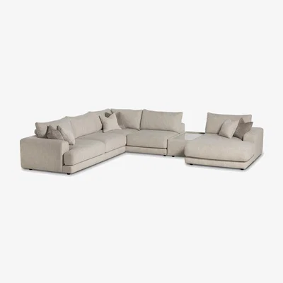 Barker and Stonehouse Lomax LHF Large Chaise Corner Sofa with Table, Neutral Fabric | Barker & Stonehouse