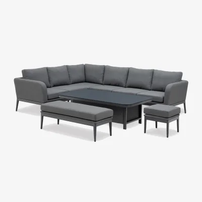 Barker and Stonehouse Canzo Corner Sofa Set, With Rising Dining Table, Aluminium, Grey | Barker & Stonehouse