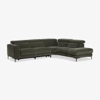 Barker and Stonehouse Sandro Right Hand Facing Corner Recliner Sofa With Terminal, Green Fabric | Barker & Stonehouse