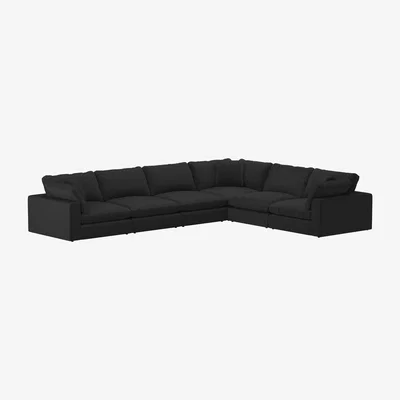 Barker and Stonehouse Artenis Modular 3 + 3 Corner Sofa With Footstool, Black Fabric | Barker & Stonehouse