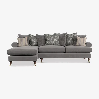 Barker and Stonehouse English Heritage Finch Large LHF Chaise Corner Sofa Pillow Back, Grey Fabric | Barker & Stonehouse