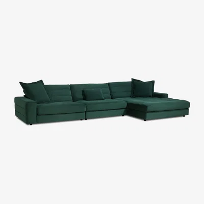 Barker and Stonehouse Twain Large Chaise Sofa Right, Green Fabric | Barker & Stonehouse