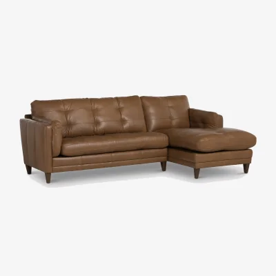 Barker and Stonehouse Lindisfarne Right Hand Facing Chaise Corner Sofa, Brown Leather | Barker & Stonehouse