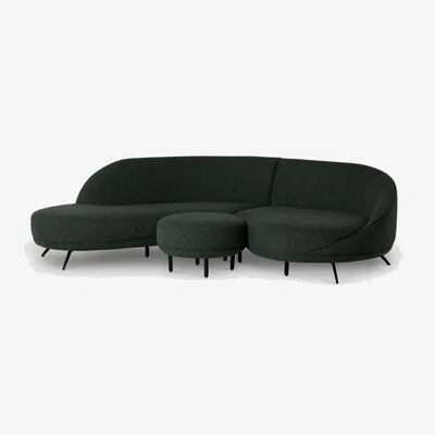 Barker and Stonehouse Gigi Chaise Corner Sofa Left & Round Ottoman, Green Fabric | Barker & Stonehouse