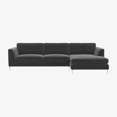 Barker and Stonehouse Conza Large Chaise Corner Sofa Right, Black Fabric | Barker & Stonehouse