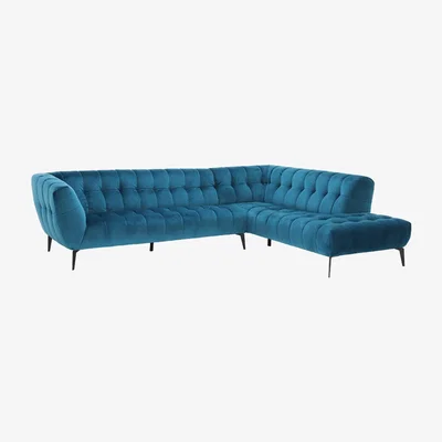 Barker and Stonehouse Right Hand Facing Corner Sofa - Velvet - Teal - W286 x D220 x H76cm - Barker &amp; Stonehouse