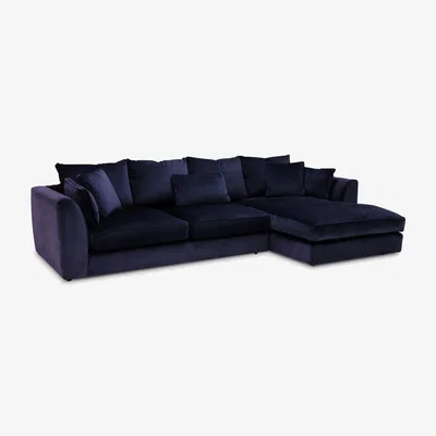 Barker and Stonehouse Harrington Large Chaise Corner Sofa Right, Navy Velvet | Barker & Stonehouse