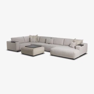 Barker and Stonehouse Adessa Corner Group 5xCushions 3xTrays 1xFootstool Corner Sofa, Neutral Fabric | Barker & Stonehouse