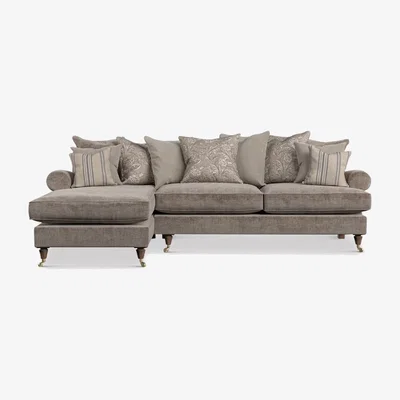 Barker and Stonehouse English Heritage Finch Large LHF Chaise Corner Sofa Pillow Back, Brown Fabric | Barker & Stonehouse