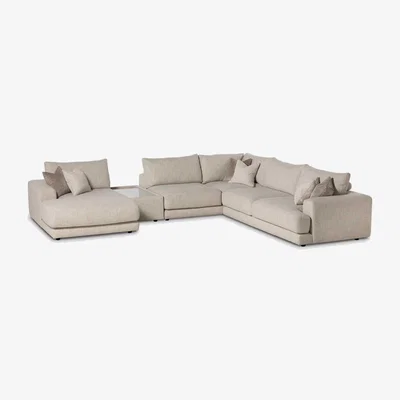 Barker and Stonehouse Lomax RHF Large Chaise Corner Sofa with Table, Neutral Fabric | Barker & Stonehouse