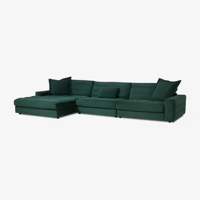 Barker and Stonehouse Twain Large Chaise Sofa Left, Green Fabric | Barker & Stonehouse