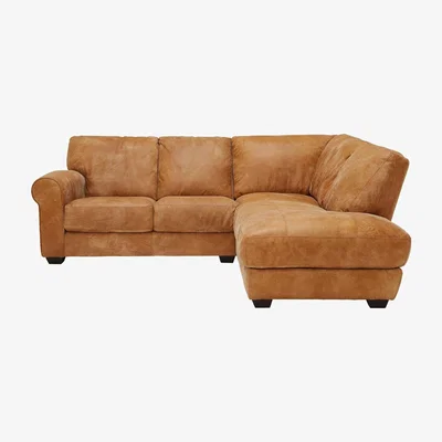 Barker and Stonehouse 100% Leather Chaise Sofa - Right Hand Facing - Light Brown - W241 x D101/207 x H84cm - New Houston by Barker &amp; Stonehouse