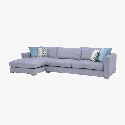 Barker and Stonehouse Fontella Large Left Hand Facing Chaise Fabric Sofa - Light Grey/Blue - W316 x D168 x H82cm - Barker &amp; Stonehouse