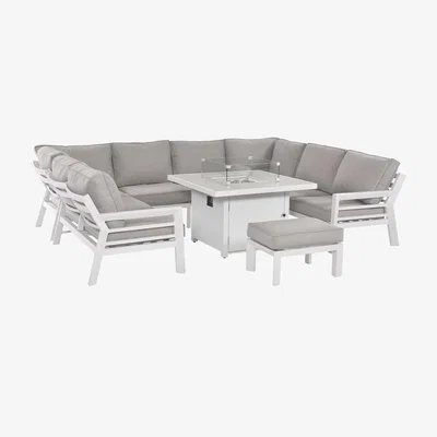 Barker and Stonehouse Soho U-Shaped 8 Seater Sofa Set with Fire Pit, White | Barker & Stonehouse