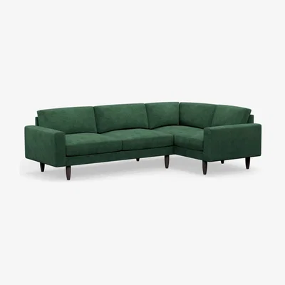 Cuckooland Hutch Rise Velvet 5 Seater Slim Corner Sofa with Block Arms