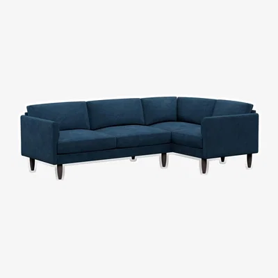 Cuckooland Hutch Rise Velvet 5 Seater Slim Corner Sofa with Curve Arms - Sage