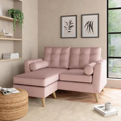 Dunelm Lewes Luxury Velvet Compact Corner Chaise Luxury Velvet Peach Blush