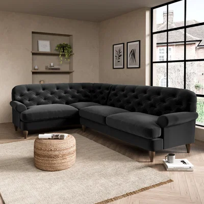 Dunelm Canterbury Luxury Velvet Left Hand Corner Sofa Luxury Velvet Black