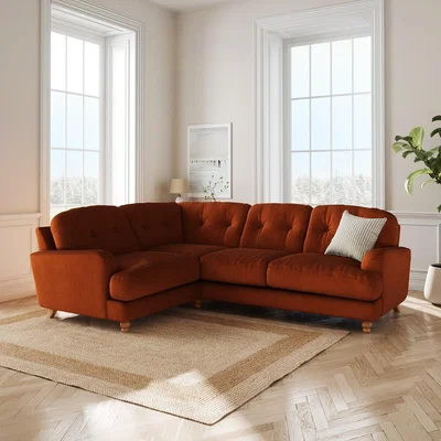 Dunelm Martha Matte Plush Velvet Full Corner Sofa Matte Plush Velvet Orange Umber