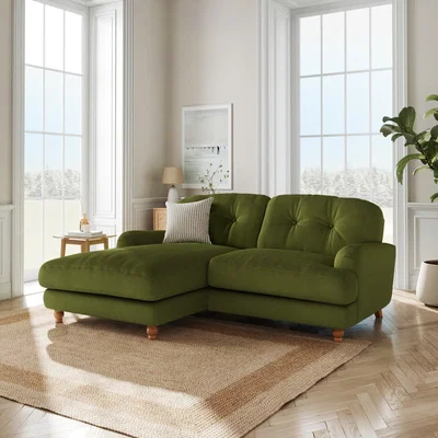 Dunelm Martha Matte Plush Velvet Corner Chaise Sofa Matte Plush Velvet Olive