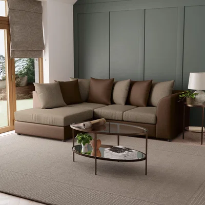 Dunelm Blake Fabric Combo Left Hand Corner Sofa Chocolate (Brown)