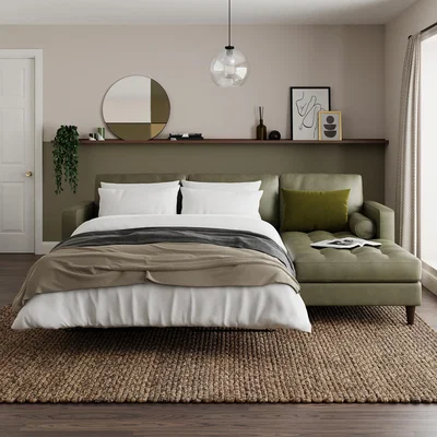 Dunelm Zoe Faux Leather 3 Seater Corner Double Sofa Bed Faux Leather Green