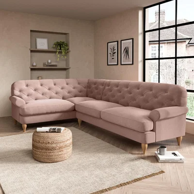 Dunelm Canterbury Luxury Velvet Left Hand Corner Sofa Luxury Velvet Peach Blush