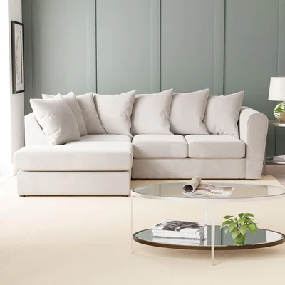 Dunelm Blake Curved Arm Opulent Velvet Corner Chaise Sofa Opulent Velvet Champagne