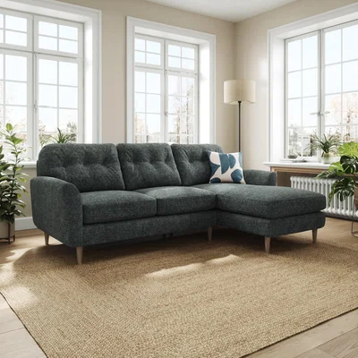 Dunelm Sven Chunky Chenille Large Corner Chaise Sofa Navy