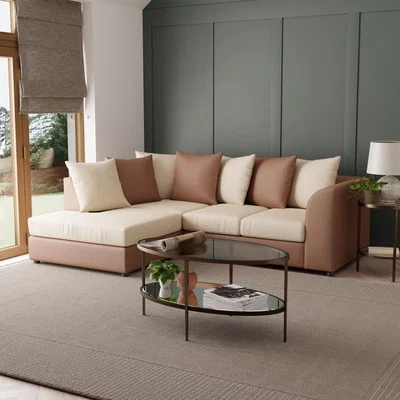 Dunelm Blake Fabric Combo Left Hand Corner Sofa Tan (Brown)