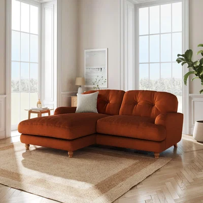 Dunelm Martha Matte Plush Velvet Corner Chaise Sofa Matte Plush Velvet Orange Umber