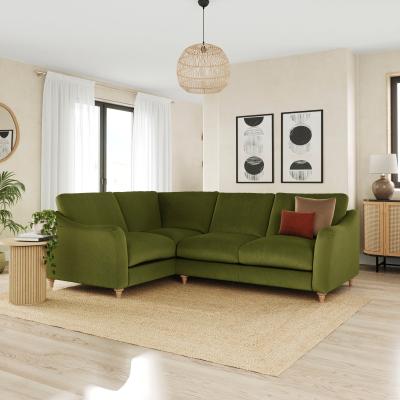 Dunelm Hattie Matte Plush Velvet Corner Sofa Matte Plush Velvet Olive
